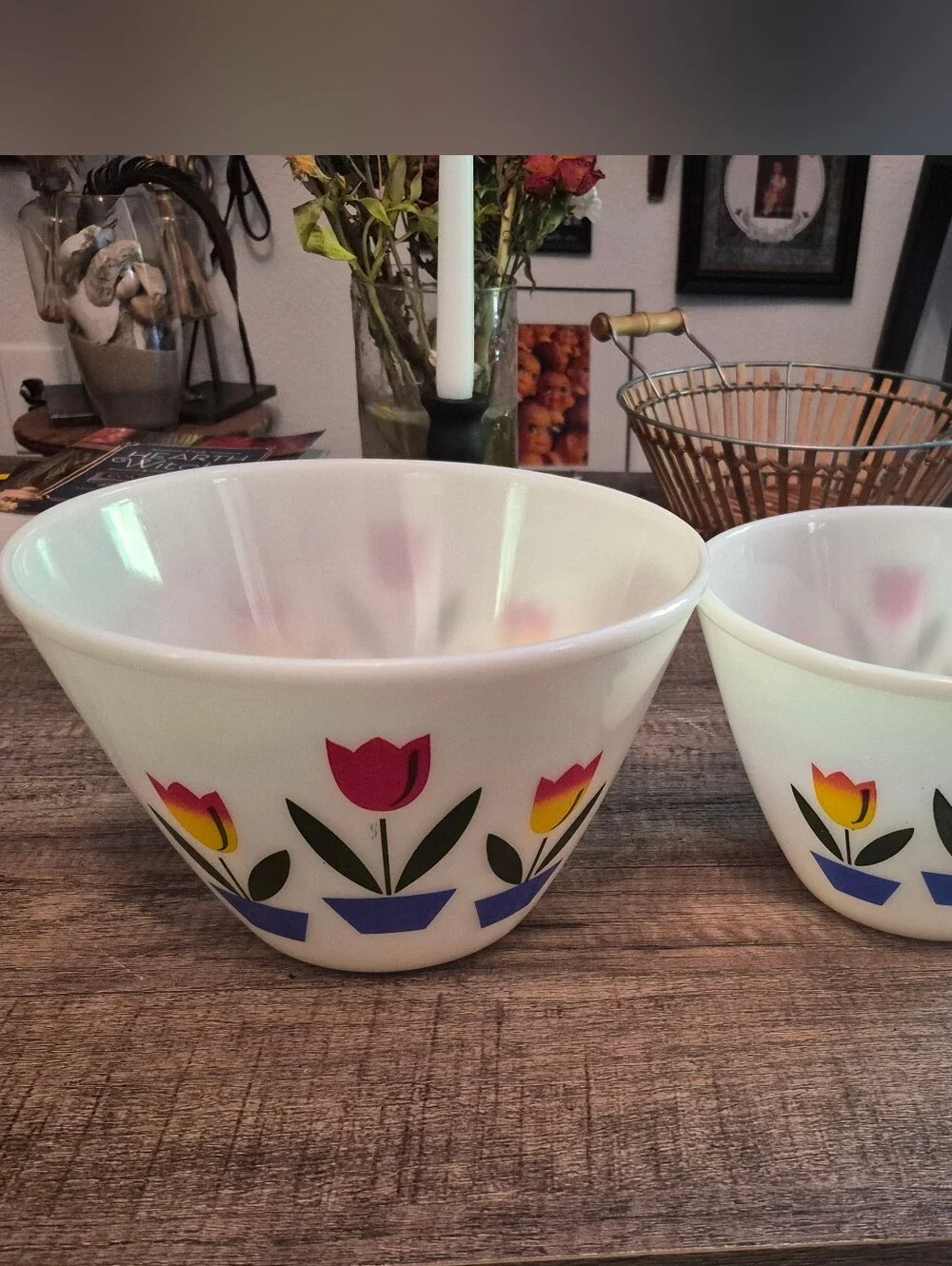 1940s Vintage Fire King Tulip Mixing/Nesting Bowls by Anchor Hocking Set of 2 - Picture 1 of 11